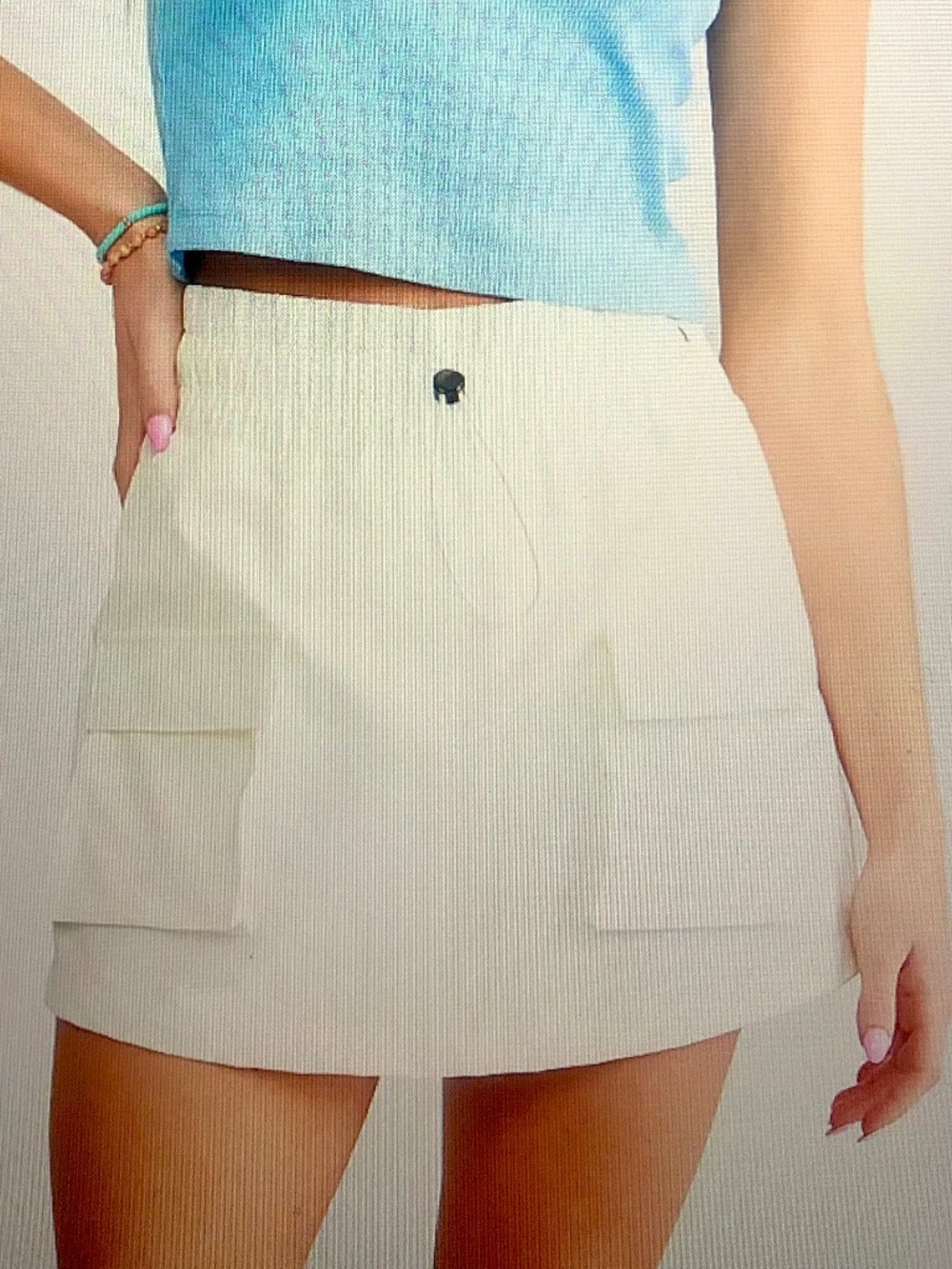 NWT Mono B Active Cargo Stretch Skort, White Ivory Mini Skort Small.